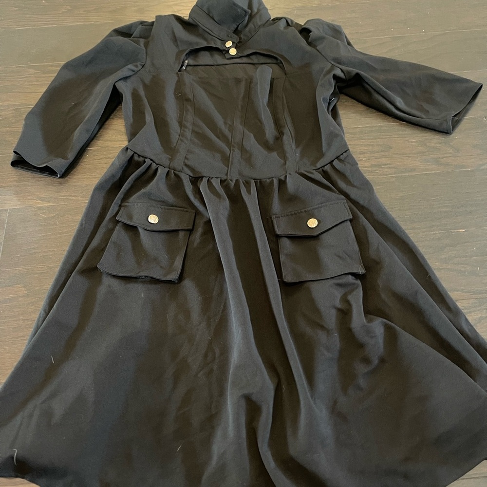 Ashley Stewart Black Midi Dress with Pocket Flap Detail